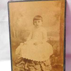 Antique Photo Card of Child in a Dress Folsom's Photography Danbury Connecticut